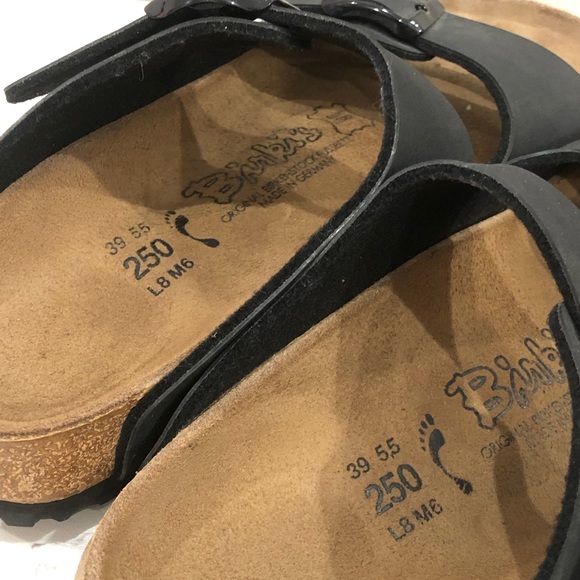 Birkenstock Birki's Sandals Black Leather 2 Strap - Picture 5 of 7